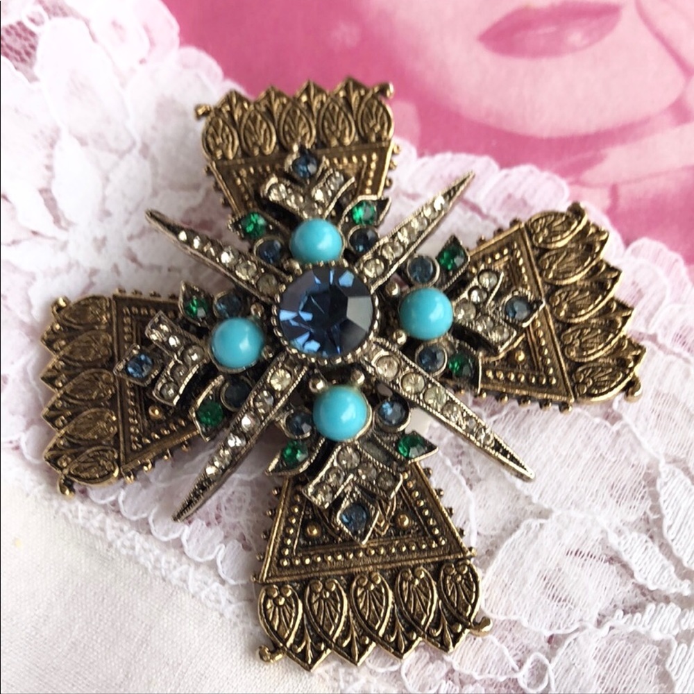 VNTG ART Blue Maltese cross Brooch/ Pendant Maltese cross brooch - Picture 8 of 12